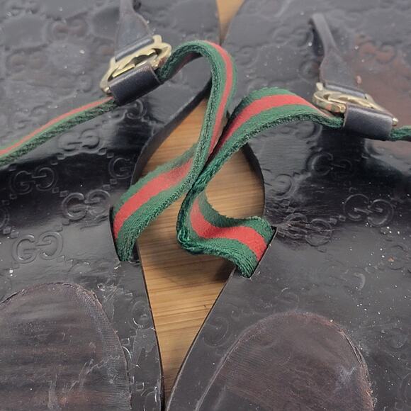 Gucci GG Web Stripe Thong Sandal Dark Brown Monogram Women’s EU 41 US 10 - Picture 13 of 15